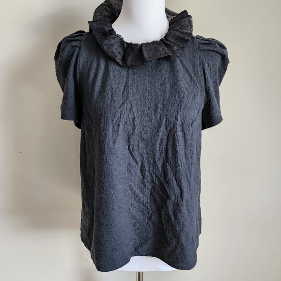 Peter Som Tops - Peter Som Wool Ruffle Neck Blouse Womens 10 Puff Sleeve Textured Designer Top